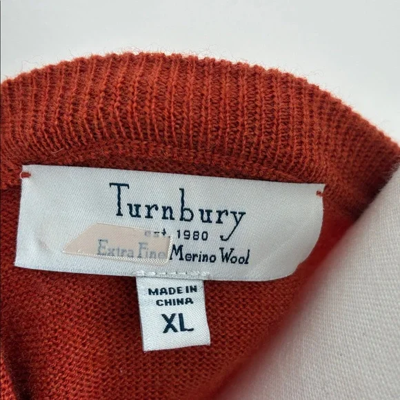 TURNBURY Extra Fine Merino Wool Rust V Neck Old Money Sweater Size XL - Picture 3 of 4